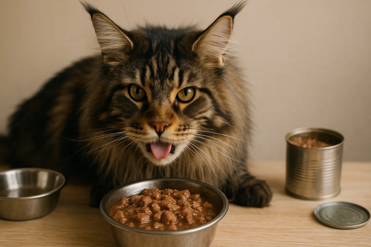 Kot jedzący mokrą karmę dla kota