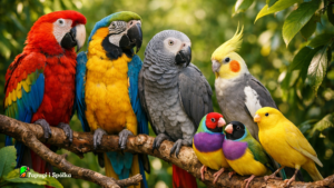 Ptaki ozdobne siedzące na gałęzi